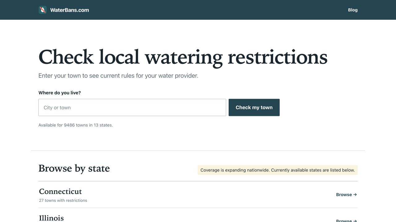Desktop screenshot of the Waterbans.com homepage